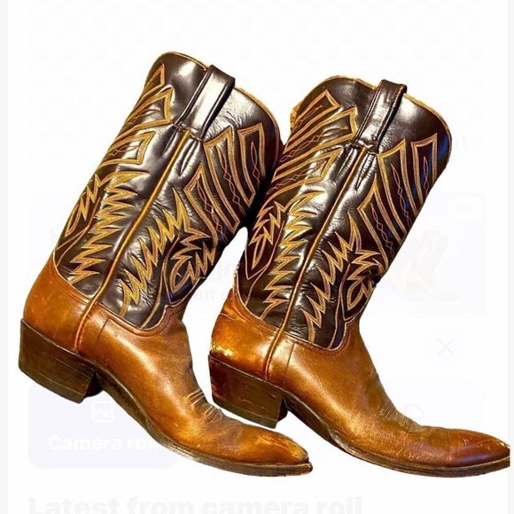 Vintage Cowboy custom cognac boots with 5 stitch accent. Size W 9.5 - Picture 1 of 16